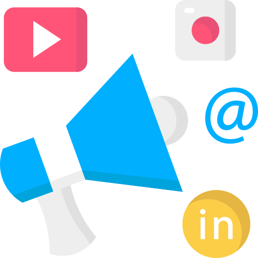 Marketing icon showing a target with an arrow hitting the center, blue and white colors